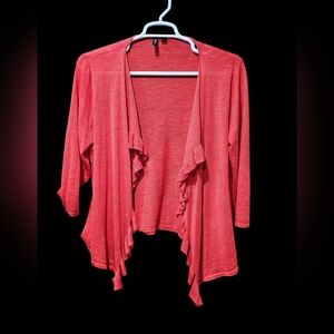 Relativity Coral‎ Ruffle Open Front Cardigan Lightweight Sweater Women’s Large